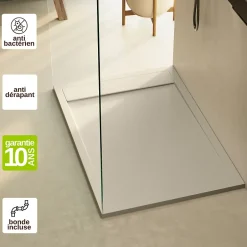 Lavaberg Receveur de Douche Extraplat 140x90cm Beige - Résine Minérale - Antidérapant - Effet Ardoise - Bonde Incluse -* Receveur De Douche