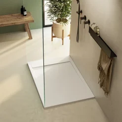 Lavaberg Receveur de Douche Extraplat 160x90cm Blanc - Résine Minérale - Antidérapant - Effet Ardoise - Bonde Incluse -* Receveur De Douche