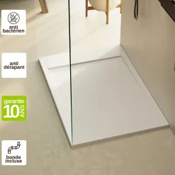 Lavaberg Receveur de Douche Extraplat 160x90cm Blanc - Résine Minérale - Antidérapant - Effet Ardoise - Bonde Incluse -* Receveur De Douche