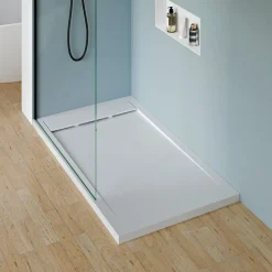Bernstein Receveur de douche fonte minérale, Blanc mat, 160x80x4.5cm, Bac à douche antidérapant, Pente écoulement, Sans bonde