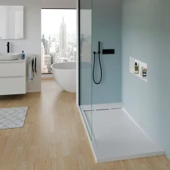 Bernstein Receveur de douche fonte minérale, Blanc mat, 160x80x4.5cm, Bac à douche antidérapant, Pente écoulement, Sans bonde