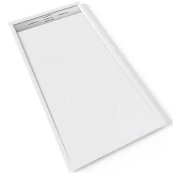 Saniverre Receveur de douche HIEMAL INOX 80 x 160 cm résine Blanc aspect ardoise + bonde inox incluse -* Receveur De Douche