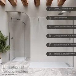 Saniverre Receveur de douche HIEMAL INOX 80 x 160 cm résine Blanc aspect ardoise + bonde inox incluse -* Receveur De Douche