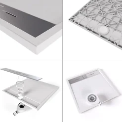 Saniverre Receveur de douche HIEMAL INOX 80 x 160 cm résine Blanc aspect ardoise + bonde inox incluse -* Receveur De Douche