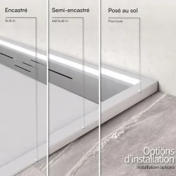 Saniverre Receveur de douche HIEMAL INOX 80 x 160 cm résine Blanc aspect ardoise + bonde inox incluse -* Receveur De Douche