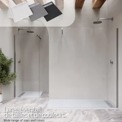 Saniverre Receveur de douche HIEMAL INOX 80 x 160 cm résine Blanc aspect ardoise + bonde inox incluse -* Receveur De Douche