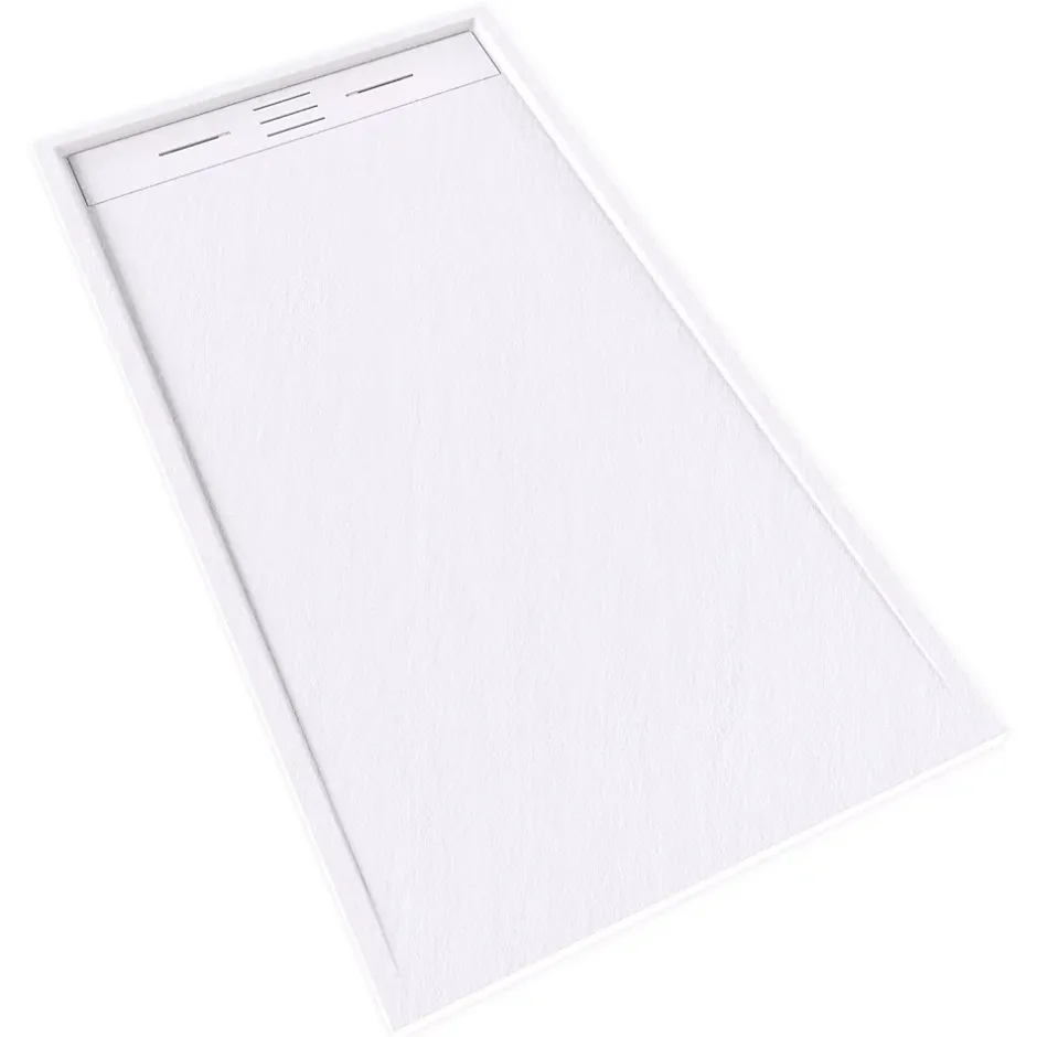 Saniverre Receveur de douche HIEMAL 80 x 150 cm résine Blanc aspect ardoise + bonde incluse -
