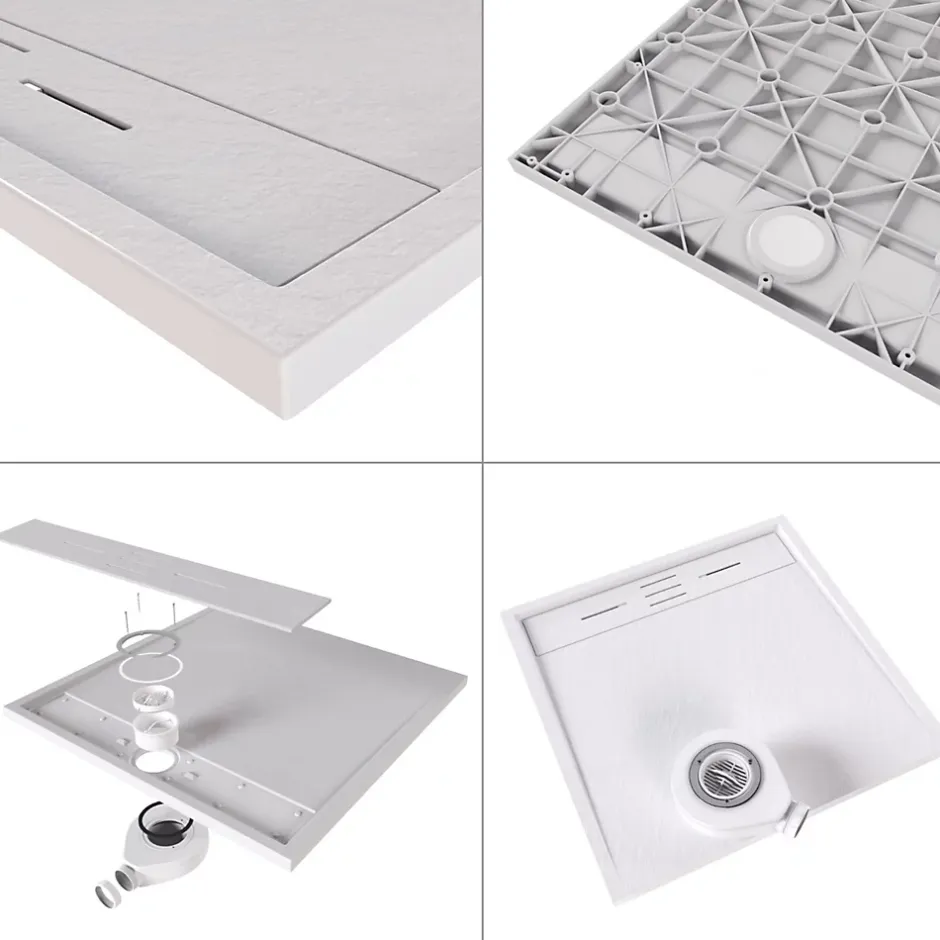 Saniverre Receveur de douche HIEMAL 80 x 150 cm résine Blanc aspect ardoise + bonde incluse -