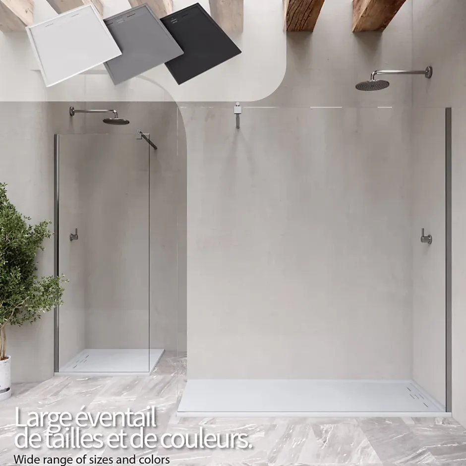 Saniverre Receveur de douche HIEMAL 80 x 150 cm résine Blanc aspect ardoise + bonde incluse -