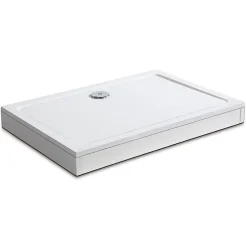AICA Sanitaire Receveur de douche italienne 110x80cm blanc, extra-plat, Bac à douche avec le kit de plinthe, 8 pieds, bonde de douche et siphon