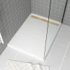 Galedo Receveur de douche L.120 x l.90 x H.4 cm, acrylique renforcé blanc, avec grille d'évacuation dorée, Pure 2* Receveur De Douche