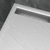 Galedo Receveur de douche L.120 x l.90 x H.4 cm, acrylique renforcé blanc effet pierre, avec grille d'évacuation gun metal, Pedra