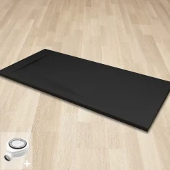 Saniverre Receveur de douche POLAR noir extra-plat effet pierre 80 x 160 cm + bonde* Receveur De Douche
