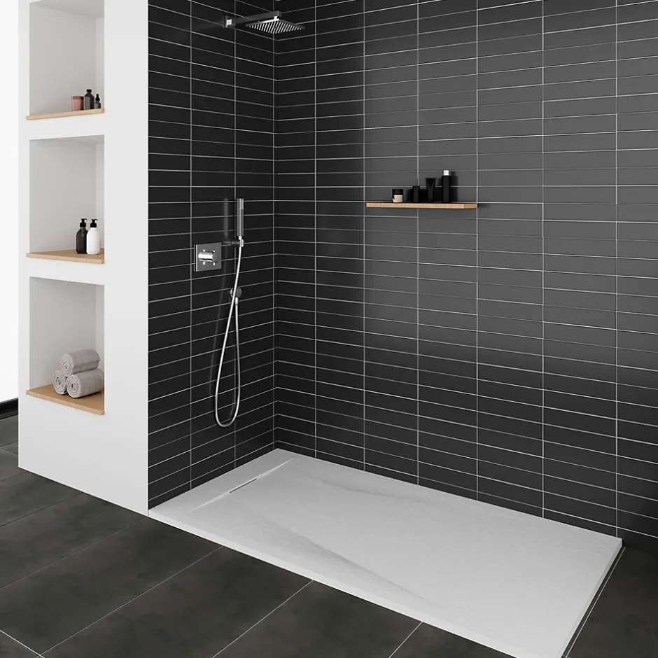Saniverre Receveur de douche POLAR blanc extra-plat effet pierre 80 x 120 cm + bonde* Receveur De Douche