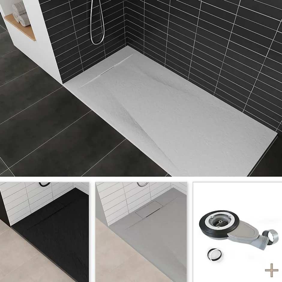 Saniverre Receveur de douche POLAR blanc extra-plat effet pierre 80 x 120 cm + bonde* Receveur De Douche