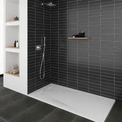 Saniverre Receveur de douche POLAR blanc extra-plat effet pierre 80 x 160 cm + bonde