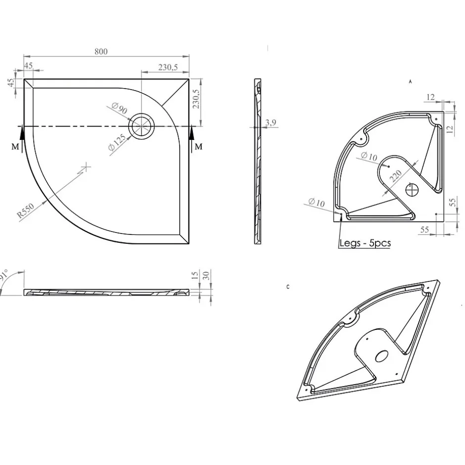 GoodHome Receveur de douche quart de cercle 80 x 80 cm, résine, blanc, Cavally
