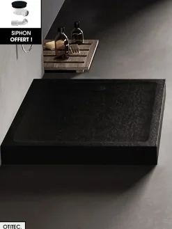 Otitec Receveur de Douche Rectangle - 90 x 100 x 11,5 cm - Noir Effet Pierre - avec Siphon OFFERT - MOON STONE