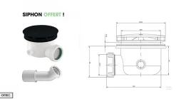 Otitec Receveur de Douche Rectangle - 90 x 100 x 11,5 cm - Noir Effet Pierre - avec Siphon OFFERT - MOON STONE