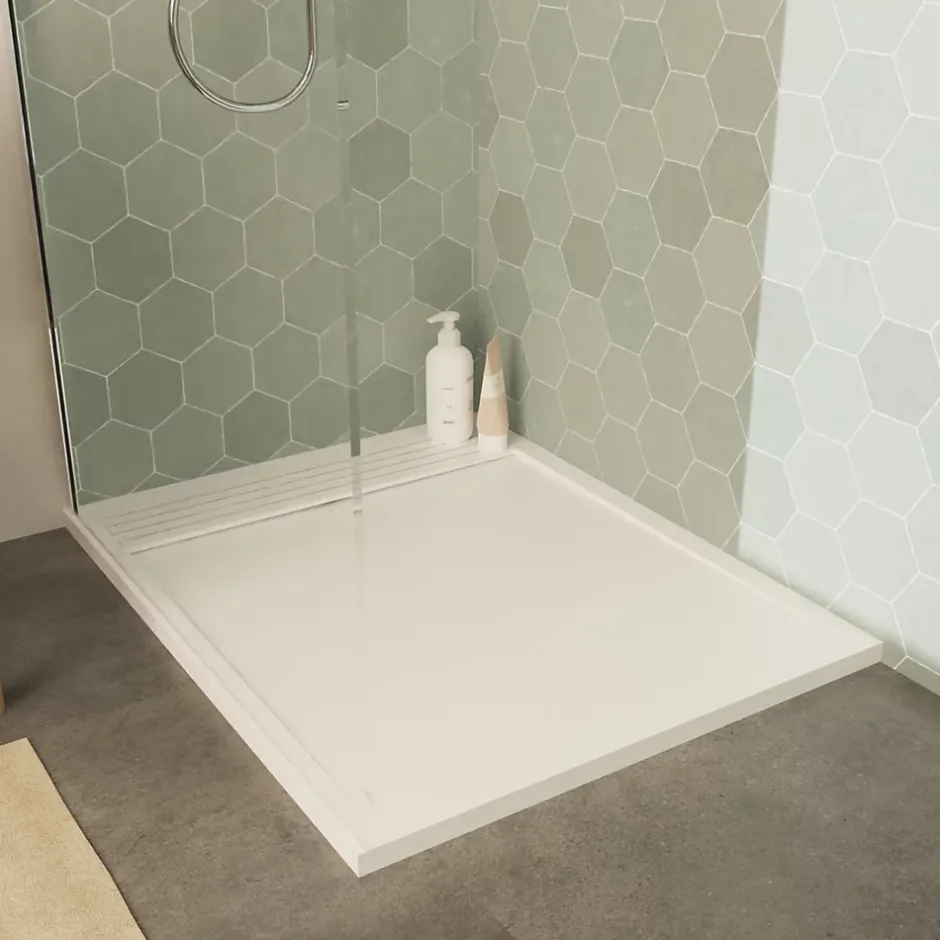 Homesight Receveur de douche rectangulaire en béton, 100 x 80 cm, blanc,