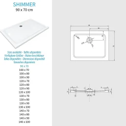 Saniverre Receveur de douche SHIMMER 70 x 90 cm acrylique Blanc + bonde et siphon inclus -