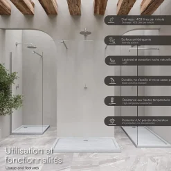 Saniverre Receveur de douche SHIMMER STONE 80 x 90 cm acrylique Blanc effet pierre + bonde et siphon inclus -* Receveur De Douche