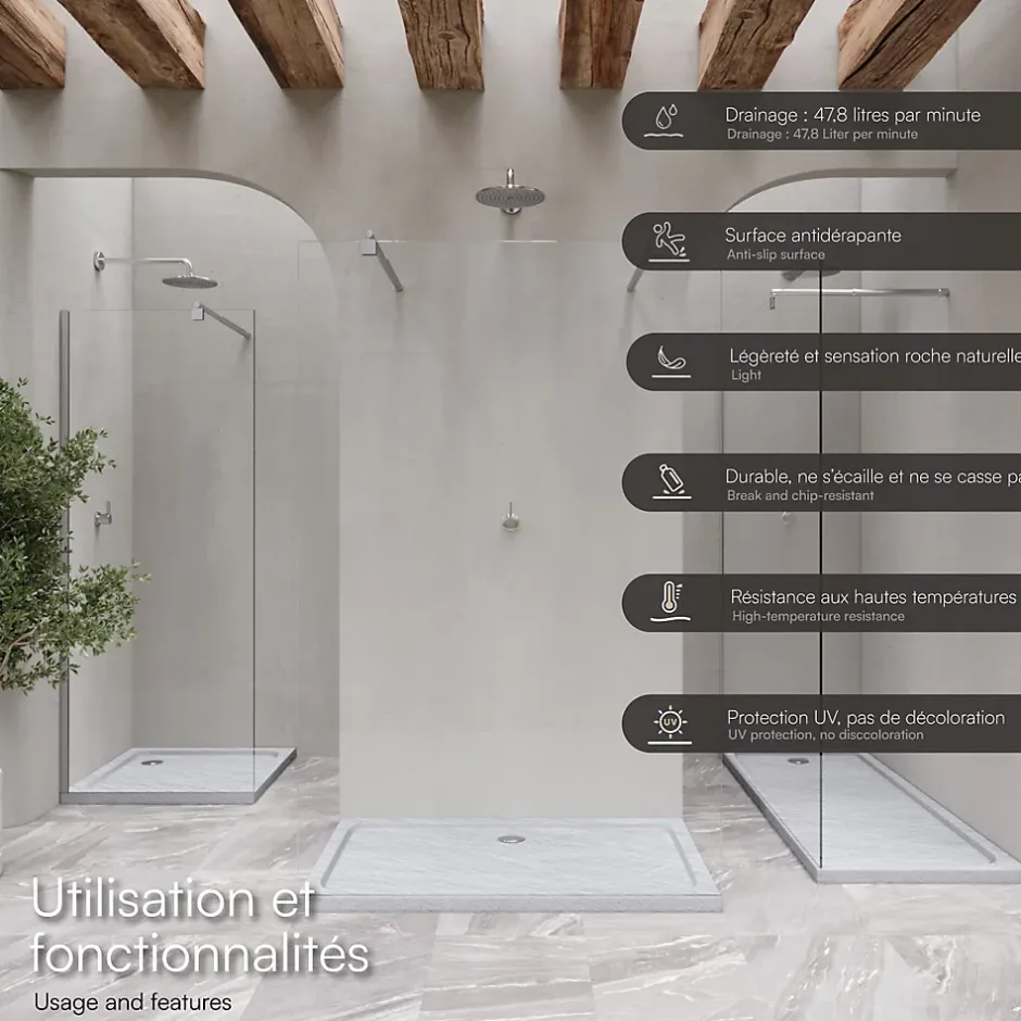 Saniverre Receveur de douche SHIMMER STONE 80 x 90 cm acrylique Blanc effet pierre + bonde et siphon inclus -* Receveur De Douche