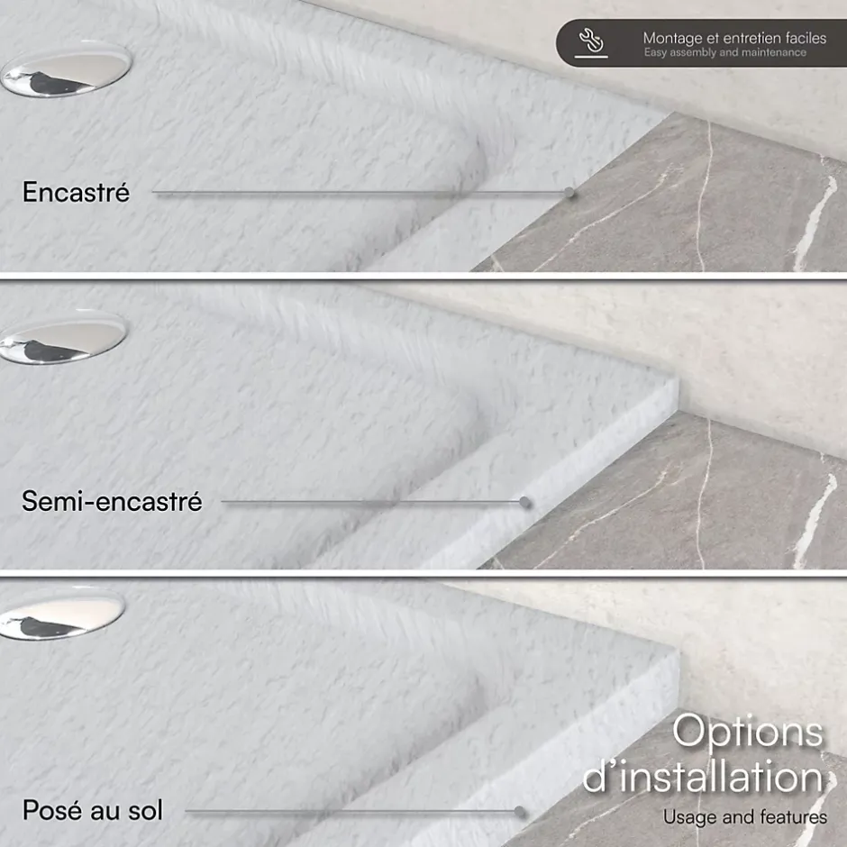 Saniverre Receveur de douche SHIMMER STONE 80 x 90 cm acrylique Blanc effet pierre + bonde et siphon inclus -* Receveur De Douche
