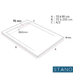Stano Receveur de douche 80x170 cm extra plat CLEVER en resine surface ardoisee blanc