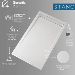 Stano Receveur de douche 80x170 cm extra plat CLEVER en resine surface ardoisee blanc