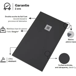 Stano Receveur de douche 80x170 cm extra plat DEKOR en resine finition marbre noir* Receveur De Douche