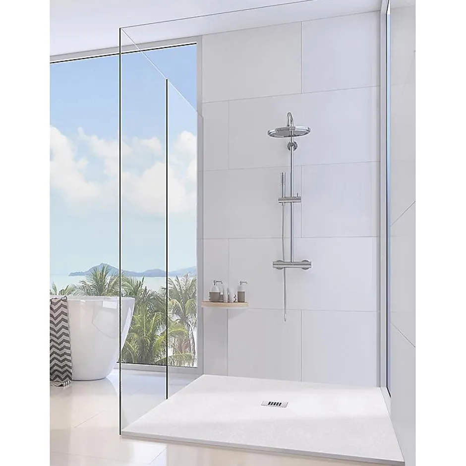 Receveur de Douche 90X175 cm Ligne Vulcano Fin Blanc en Résine Synthétique et Poudre de Marbre Avec Drain Libre FRASCIO