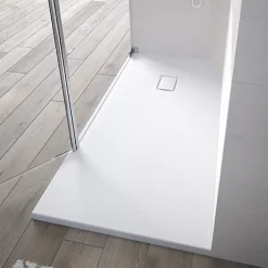 Kinedo Receveur Kinesurf découpable 120x90 blanc aspect pierre avec cache-bonde assorti et bonde extra-plate* Receveur De Douche