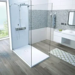 Kinedo Receveur Kinesurf découpable 120x90 blanc aspect pierre avec cache-bonde assorti et bonde extra-plate* Receveur De Douche