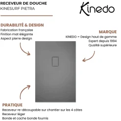 Kinedo Receveur Kinesurf découpable 120x90 blanc aspect pierre avec cache-bonde assorti et bonde extra-plate* Receveur De Douche