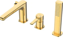 Invena Robinet 3 Trous Doré Poignée Douche Mitigeur Salle De Bain Faible Encombrement