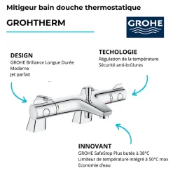 Grohe Robinet bain thermostatique Grohtherm 800 avec colonnettes