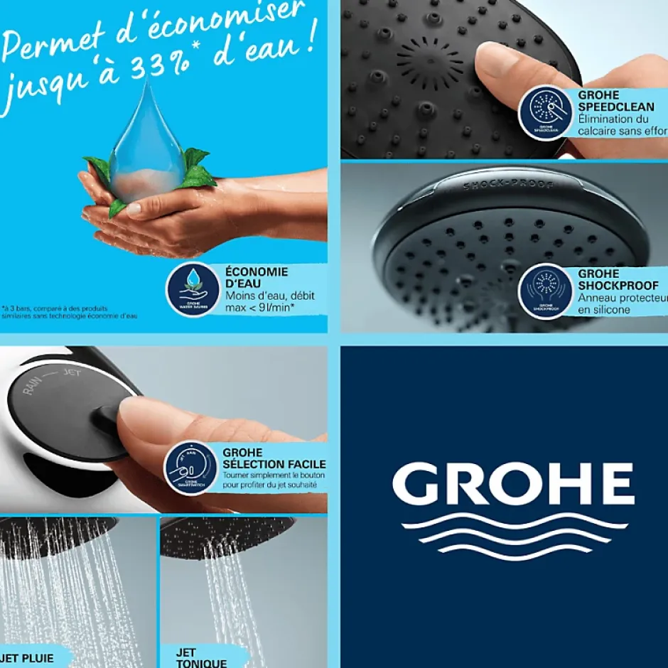 Grohe Robinet bain thermostatique Grohtherm 800 avec ensemble de douche 2 jets et colonnettes* Robinet De Baignoire