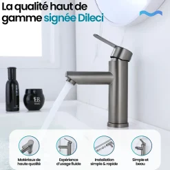 Dileci Robinet compact pour salle de bain couleur gris métallisé -