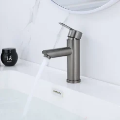 Dileci Robinet compact pour salle de bain couleur gris métallisé -