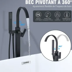 Homelody Robinet de Baignoire Cascade sur Pied Montage au Sol avec Douchette, pour Bain et Douche