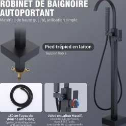 Homelody Robinet de Baignoire Cascade sur Pied Montage au Sol avec Douchette, pour Bain et Douche