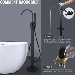 Homelody Robinet de Baignoire Cascade sur Pied Montage au Sol avec Douchette, pour Bain et Douche