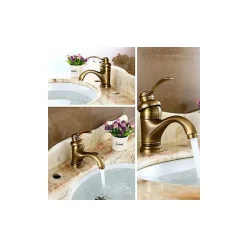 Deko Robinet de baignoire rétro antique, mitigeur de lavabo européen chaud et froid, finition bronze, bouilloire rétro, jet brossé