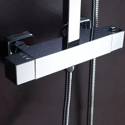 Kibath Robinet de colonne de douche thermostatique carré avec finition chromée brillante en laiton* Robinet De Douche