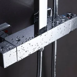 Kibath Robinet de colonne de douche thermostatique carré avec finition chromée brillante en laiton* Robinet De Douche