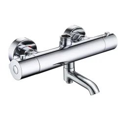 Kibath Robinet de colonne de douche thermostatique AVEC BEC, finition chrome poli, en laiton