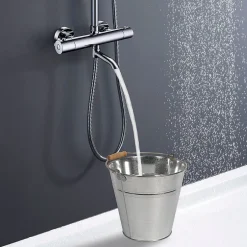 Kibath Robinet de colonne de douche thermostatique AVEC BEC, finition chrome poli, en laiton