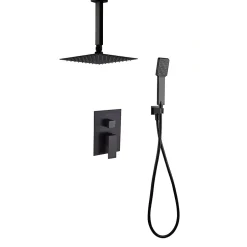 Kibath Robinet de douche encastré, monocommande pour montage au plafond CHE carré, finition NOIR mat, en laiton