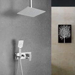 Kibath Robinet de douche encastré, levier unique monté au plafond, carré, finition chrome poli, en laiton* Robinet De Douche